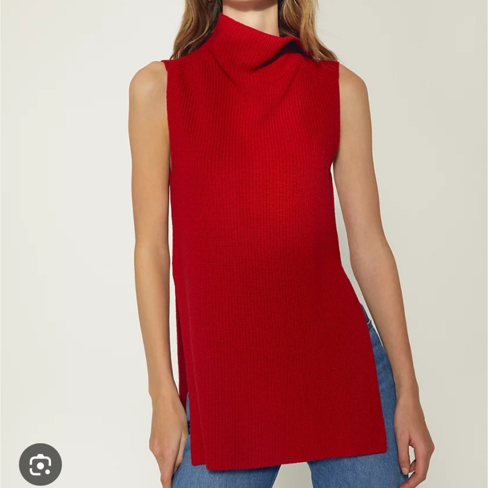 Wilfred Red Turtleneck Sweater with Side Slits